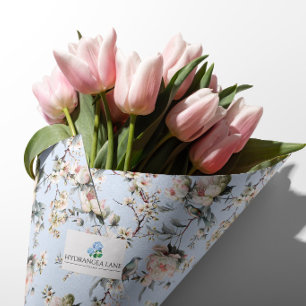 Papel De Seda Chinoiserie Flor de Chino y Pájaro Azul Pálido