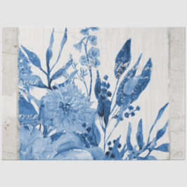 Papel De Seda Chinoiserie Flor Foliage Blue White Decore