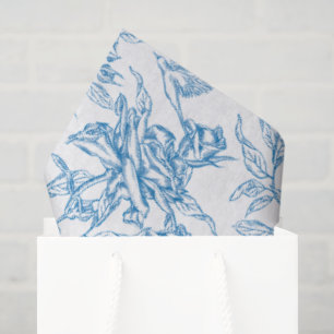 Papel De Seda Chinoiserie Flor Rosa Azul Vintage Pájaro