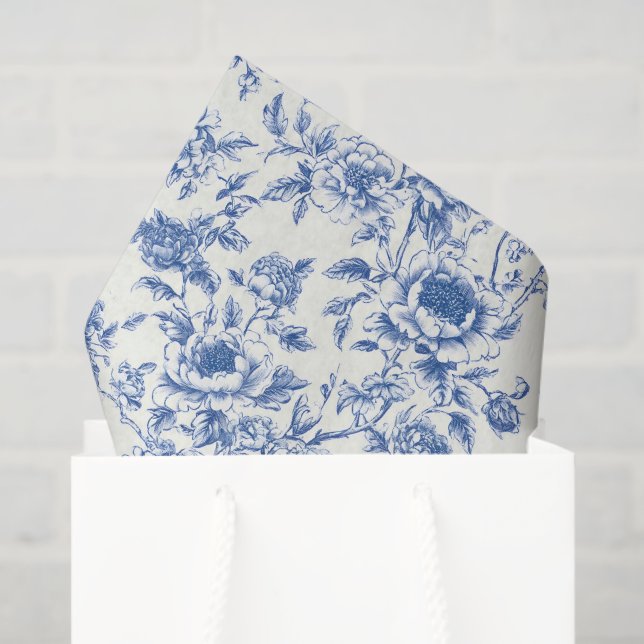 Papel De Seda Chinoiserie Floral Azul (Bolsa de regalo)
