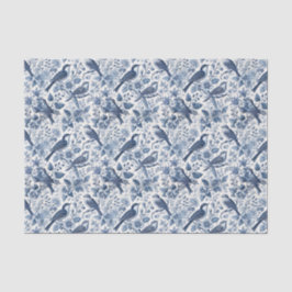 Papel De Seda Chinoiserie Floral Azul Primavera Pájaros Decoupag