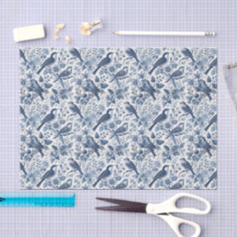 Papel De Seda Chinoiserie Floral Azul Primavera Pájaros Decoupag