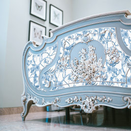 Papel De Seda Chinoiserie Floral Bird Dusty Blue White Decoument