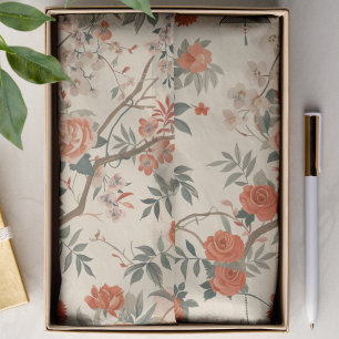 Papel De Seda Chinoiserie floral naranja crema de otoño