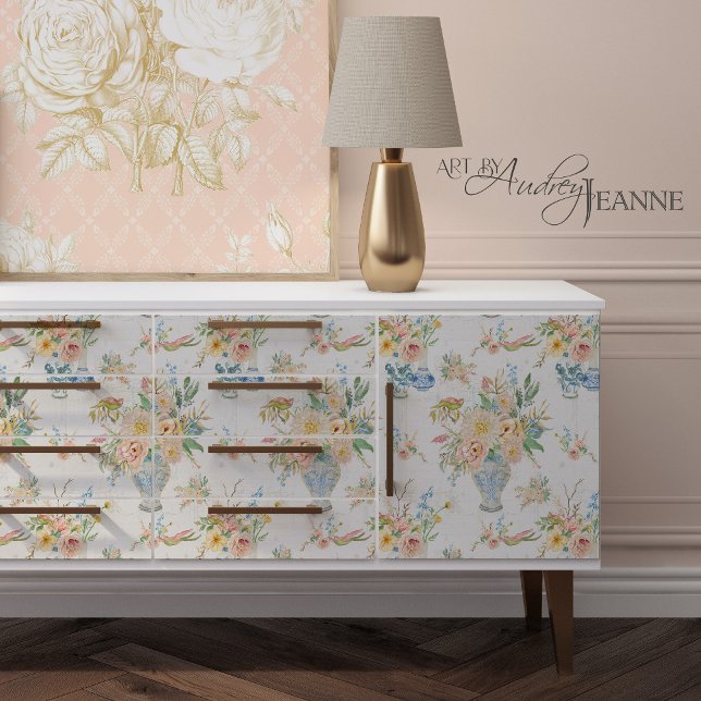 Papel De Seda Chinoiserie Floral Vases Peony Flower Decoración (Subido por el creador)