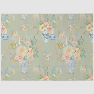 Papel De Seda Chinoiserie Floral Vases Peony Sage Decoupage