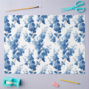 Papel De Seda Chinoiserie Flores Azules Delicadas Decoupage