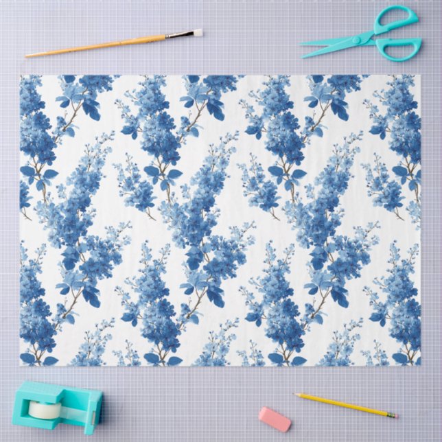 Papel De Seda Chinoiserie Flores Azules Delicadas Decoupage (Artesanía)
