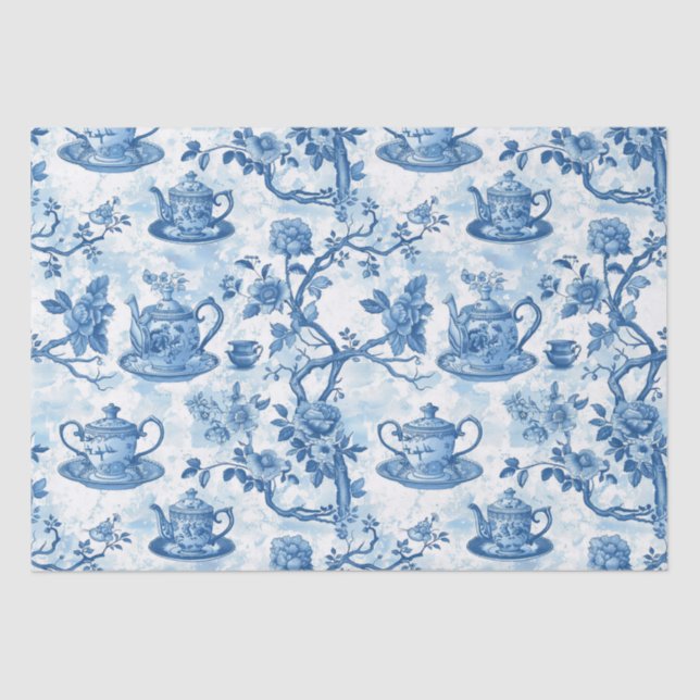 Papel De Seda Chinoiserie French Toile Du Jouy Tea Pattern (Anverso)