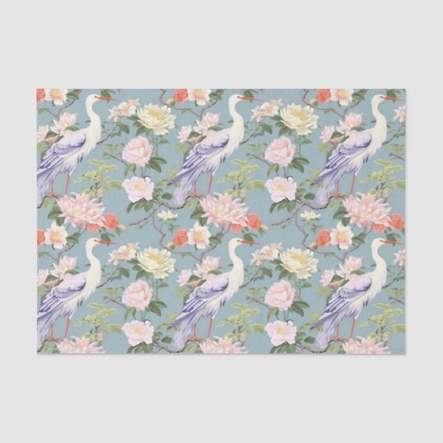 Papel De Seda Chinoiserie Jade Floral Egret (Anverso)
