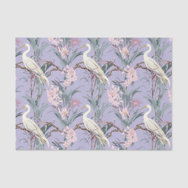 Papel De Seda Chinoiserie Lavender Floral Egret (Anverso)