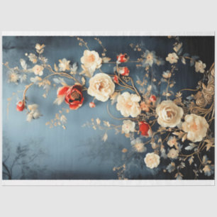 Papel De Seda Chinoiserie Midnight Blue, Dark Moody Florals