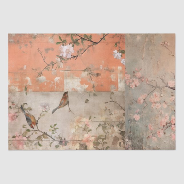 Papel De Seda Chinoiserie Naranja Sherbet Collage (Anverso)