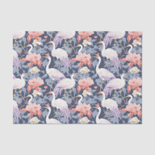 Papel De Seda Chinoiserie Navy Floral Egret