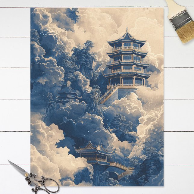 Papel De Seda Chinoiserie Oriental Temple Blue Decoup (Subido por el creador)