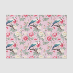 Papel De Seda Chinoiserie Pink Floral Egret