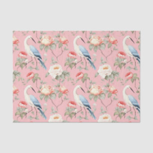 Papel De Seda Chinoiserie Pink Floral Egret