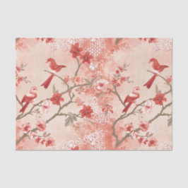 Papel De Seda Chinoiserie Red Bird Asian Pink Flowpage Decoupage