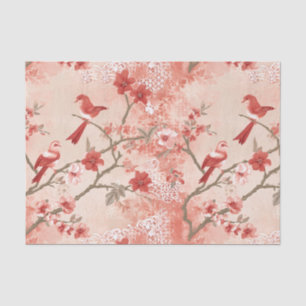 Papel De Seda Chinoiserie Red Bird Asian Pink Flowpage Decoupage