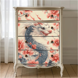 Papel De Seda Chinoiserie Sakura Dragón Pizarra y Rosa Recicla