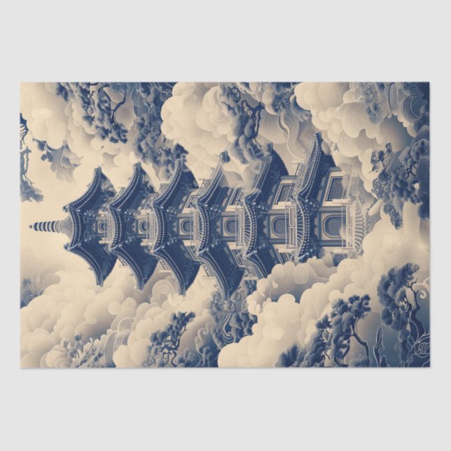 Papel De Seda Chinoiserie Templo Chino Decoup (Anverso)