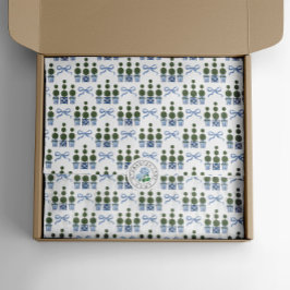 Papel De Seda Chinoiserie Topiary Tree Blue Bow