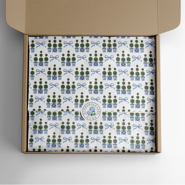 Papel De Seda Chinoiserie Topiary Tree Blue Bow (Chinoiserie topiary tree tissue paper
)