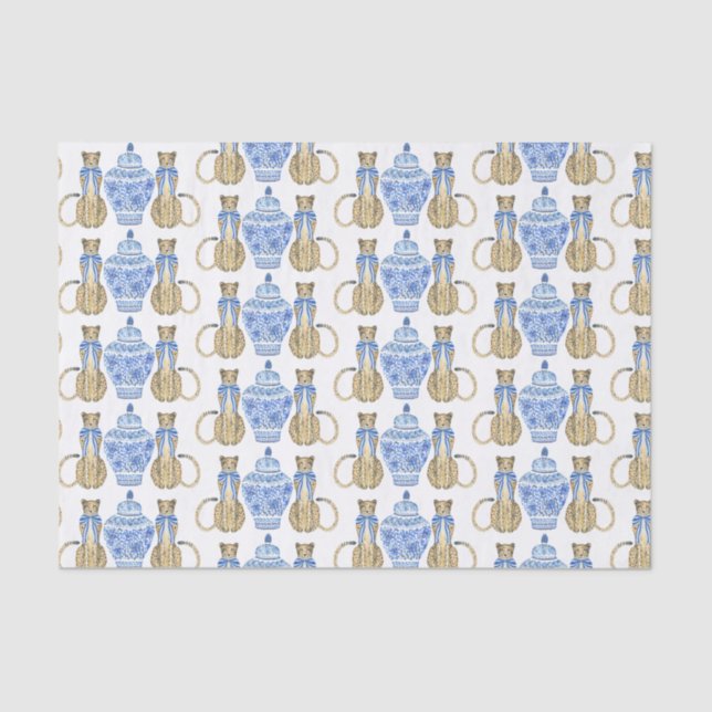 Papel De Seda Chinoiserie Watercolor Bow Cheetah (Anverso)