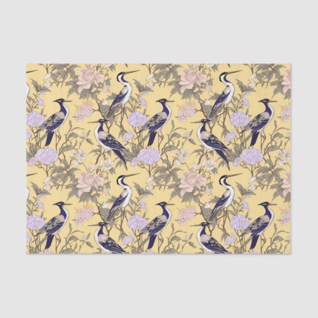 Papel De Seda Chinoiserie Yellow Floral Egret (Anverso)
