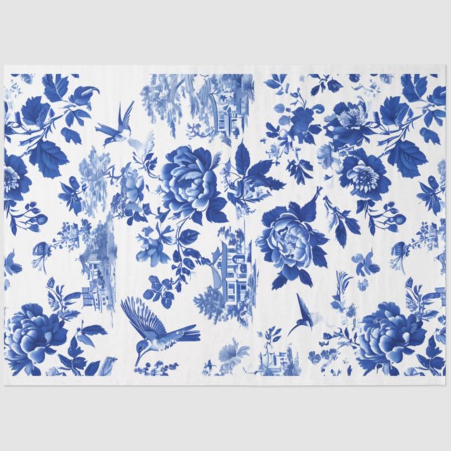 Papel De Seda Chintz Chinoiserie Flow Blue Decoupage papel. (Anverso)
