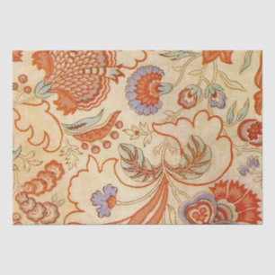 Papel De Seda Chintz Floral Antiguo Terracota Francés Vintage