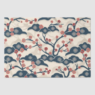 Papel De Seda Chiyogami japonés Ume Coral Rojo Índigo Crema