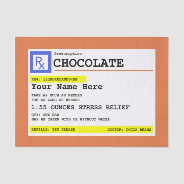 Papel De Seda Chocolate de prescripción personalizado (Anverso)