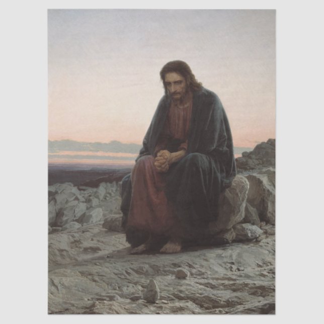 Papel De Seda Christ in the Desert by Ivan Kramskoy  (Anverso)