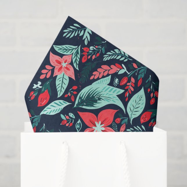 Papel De Seda Christmas Blue Elegant Botanical Floral Holiday (Bolsa de regalo)