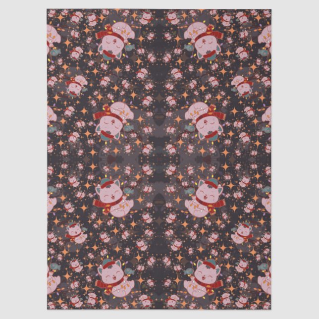 Papel De Seda Christmas Cat With Santa Hat (Anverso)