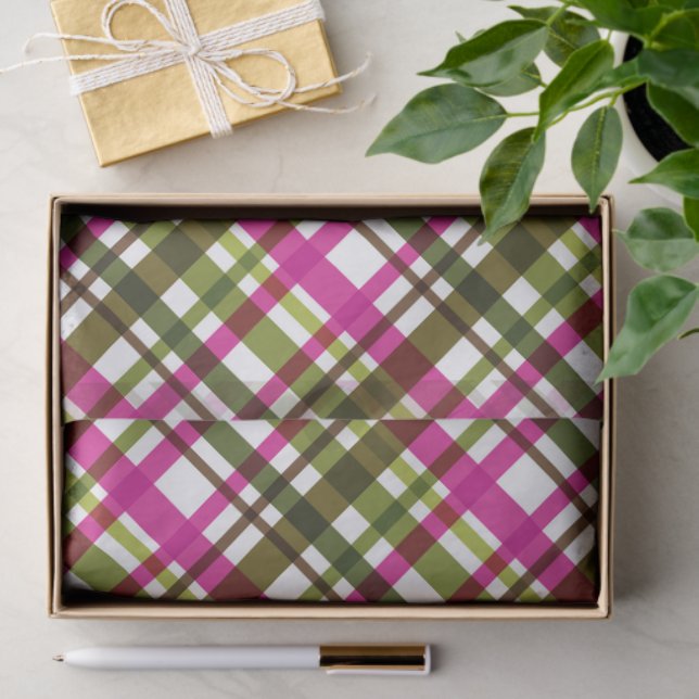 Papel De Seda Christmas Colours Plaid Pink Green (Regalo )