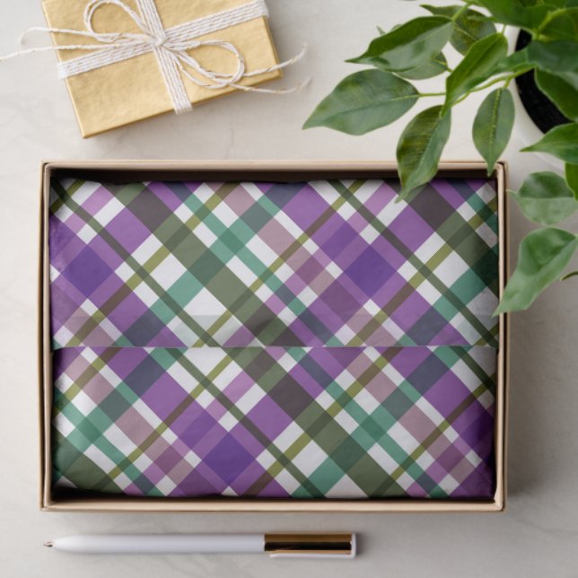 Papel De Seda Christmas Colours Plaid Purple Green Blue (Regalo )