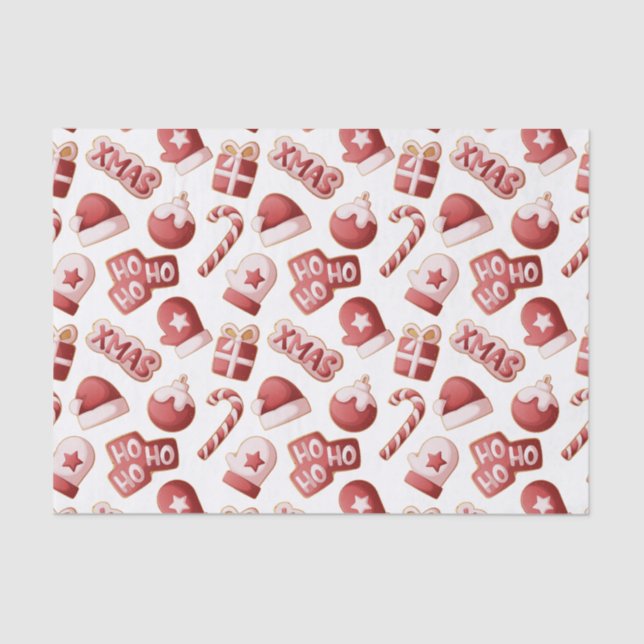 Papel De Seda Christmas Cookie Mitten Santa Hat Candycane Patter (Anverso)
