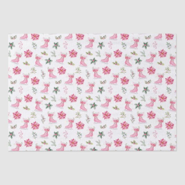 Papel De Seda Christmas Floral Pink Ice Skates (Anverso)
