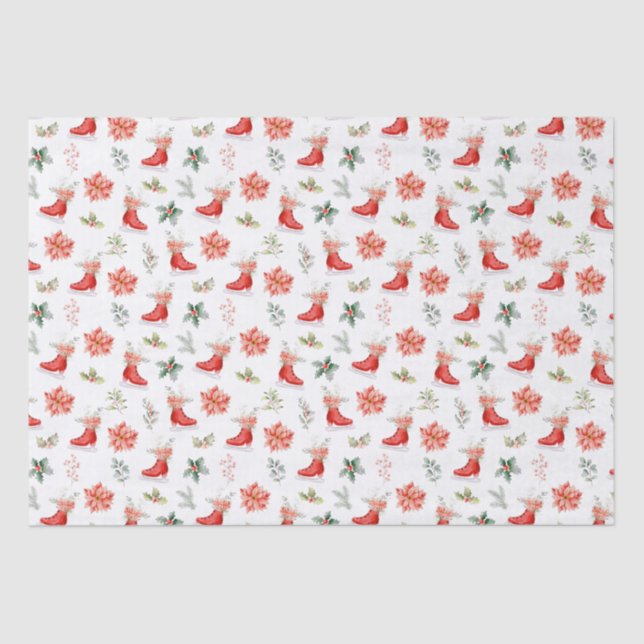 Papel De Seda Christmas Floral Red Ice Skates (Anverso)