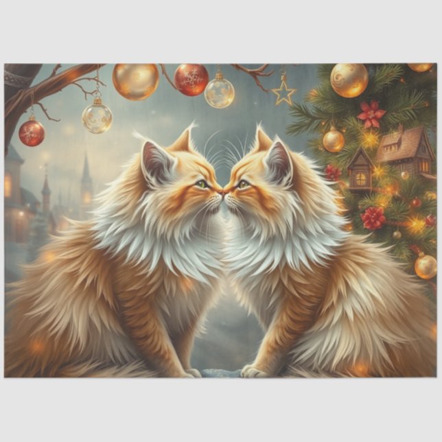 Papel De Seda Christmas Ginger kissing Cats Tissue Paper (Anverso)