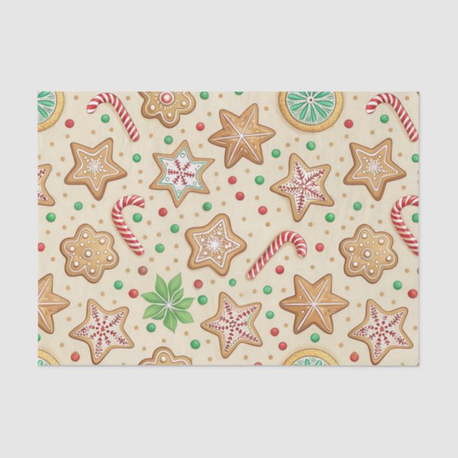 PAPEL DE SEDA CHRISTMAS GINGERBREAD COOKIE AND CANDY CANES (Anverso)