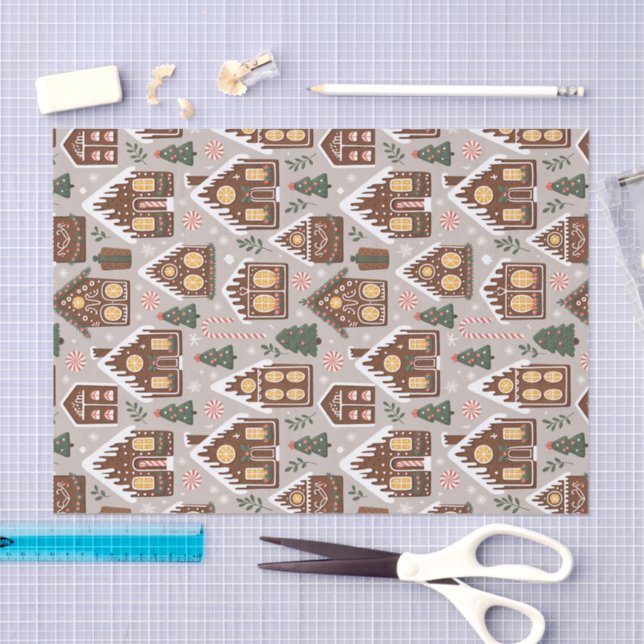 Papel De Seda Christmas Gingerbread Houses Holiday Pattern (Artesanía)
