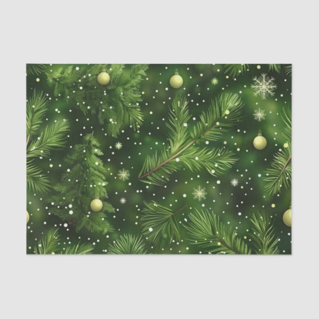PAPEL DE SEDA CHRISTMAS GREEN FERN BRANCHES & BALLS (Anverso)