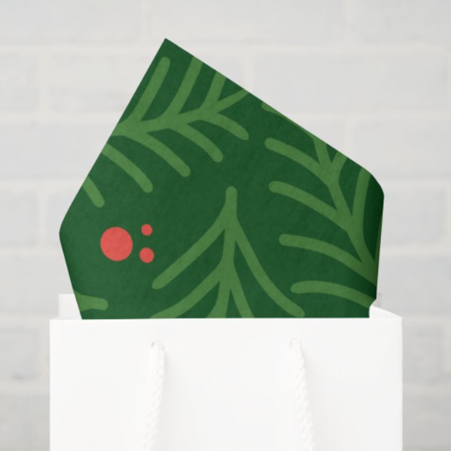Papel De Seda Christmas Greenery Berries Artisan Modern Holiday (Bolsa de regalo)