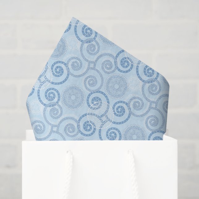 Papel De Seda Christmas Holiday Blue Scrolls  (Bolsa de regalo)