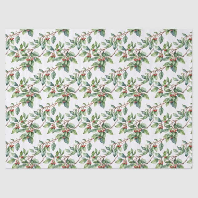 Papel De Seda Christmas Holiday Mistletoe in Watercolor (Anverso)