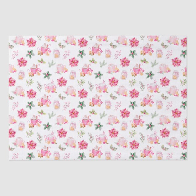 Papel De Seda Christmas Hot Cocoa and Pink Poinsettias (Anverso)