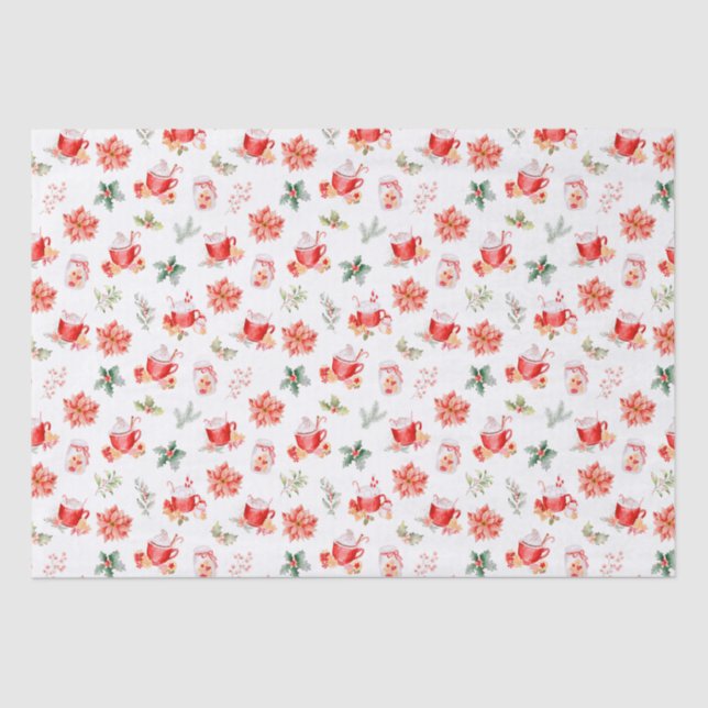 Papel De Seda Christmas Hot Cocoa and Red Poinsettias (Anverso)